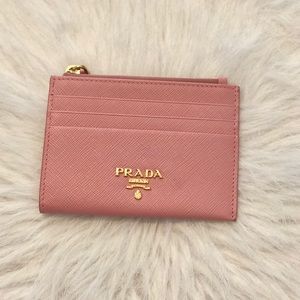 Prada Saffiano Zip Coin Purse Cardholder Pink